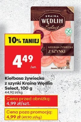 Kiełbasa żywiecka z szynki Kraina Wedlin Select promocja w Biedronka
