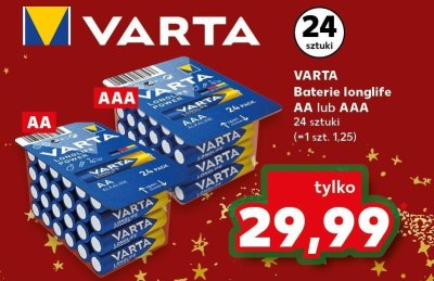 Baterie longlife AA lub AAA VARTA 24 sztuki (1 szt. 1,25) promocja w Kaufland