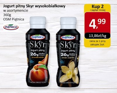 Jogurt pitny Skyr wysokobiałkowy w asortymencie OSM Piątnica promocja w Market Point