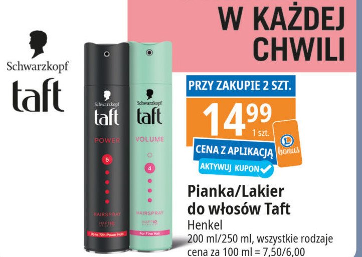 Pianka do włosów ultra strong Taft promocja w Leclerc