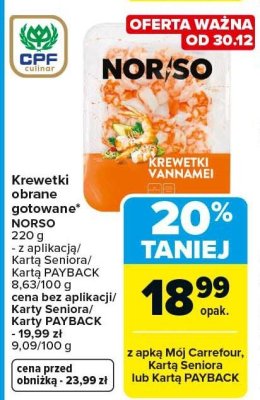 Krewetki obrane gotowane NORSO promocja w Carrefour