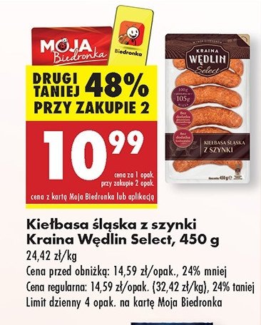 Kiełbasa śląska z szynki Kraina wędlin select promocja w Biedronka