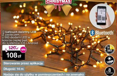 Łańcuch świetlny LED z zasilaczem, z 560 diodami LED w kolorze ciepłej bieli, Bluetooth promocja w Woolworth