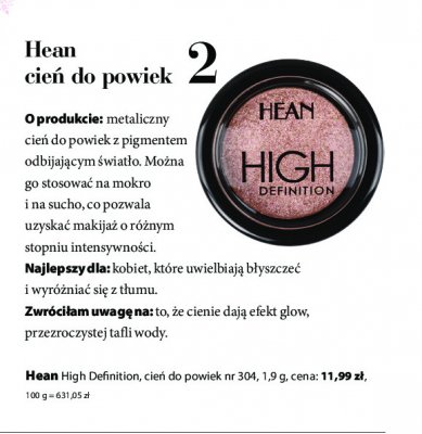 Cień do powiek 304 Hean high definition mono Hean cosmetics promocja