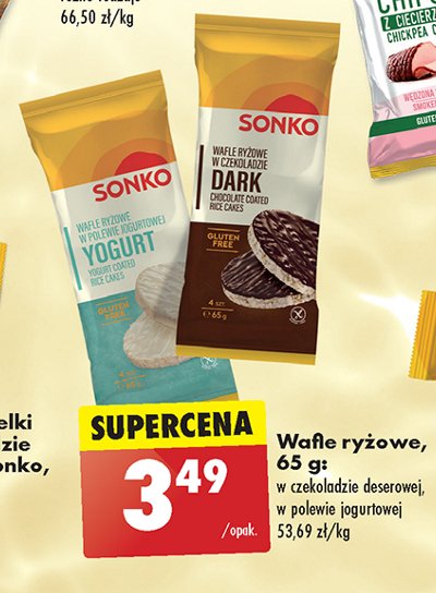 Wafle ryżowe w czekoladzie deserowej Sonko promocja