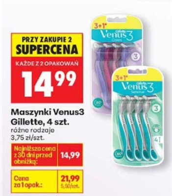 Maszynki Venus3, 4 szt., różne rodzaje promocja w Biedronka