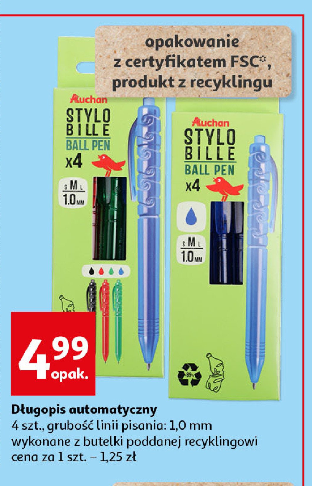 Długopisy kolorowe stylo bille Auchan promocja