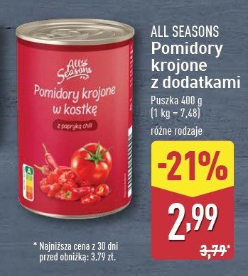 Pomidory krojone w kostkę All seasons promocja w Aldi