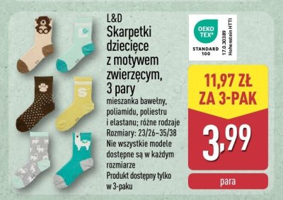 Skarpetki dziecięce z motywem zwierzęcym L&D 3 pary promocja w Aldi