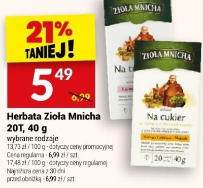 Herbata Zioła Mnicha 20T, 40 g promocja w Twój Market