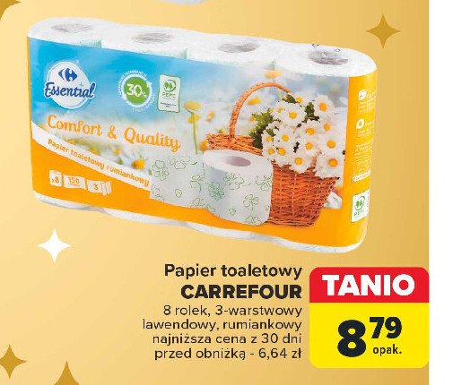 Papier toaletowy rumiankowy Carrefour essential promocja