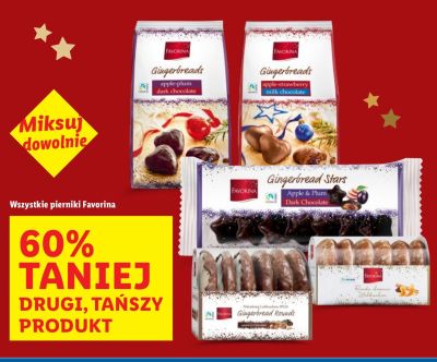 Pierniki Favorina Gingerbreads apple-plum dark chocolate drugi -60% taniej promocja w Lidl