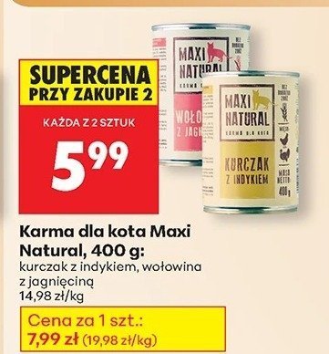 Karma dla kota Maxi Natural, 400 g: kurczak z indykiem, wołowina z jagnięciną promocja w Biedronka