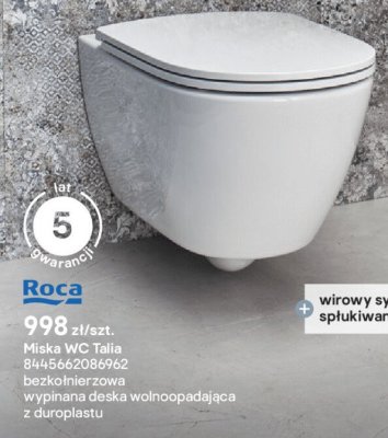 Miska WC Talia Roca bezkołnierzowa wypinana deska wolnoopadająca z duroplastu promocja w Castorama