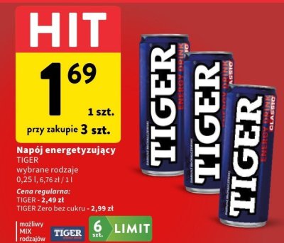 Napój energetyzujący Tiger wybrane rodzaje promocja w Intermarche