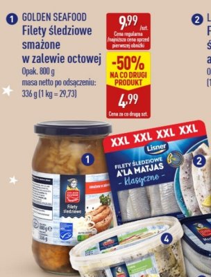Filety śledziowe GOLDEN SEAFOOD smażone w zalewie octowej promocja w Aldi