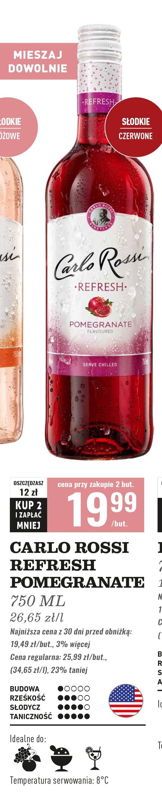 Wino Carlo rossi refresh pomegranate promocja w Biedronka