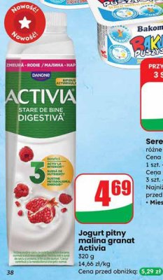 Jogurt pitny malina granat Activia promocja w Dino