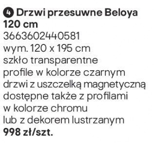 Drzwi prysznicowe przesuwne Beloya 120 cm promocja w Castorama
