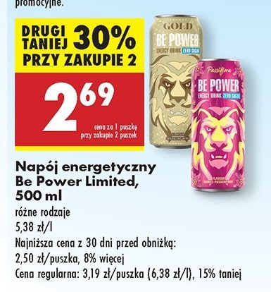 Napój energetyczny gold Be power promocja w Biedronka