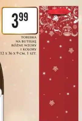 Torebka na butelkę różne wzory i kolory 12 x 36 x 9 cm, 1 szt. promocja w Dino