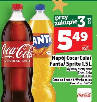 Napój Coca-Cola/Fanta/Sprite 1,5L promocja w TOPAZ