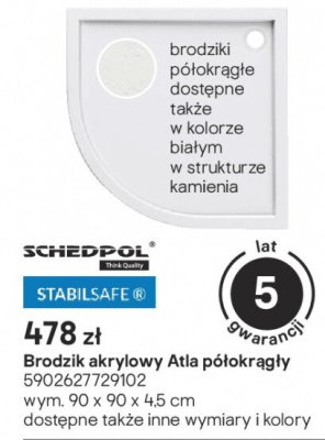 Brodzik akrylowy Atla półokrągły promocja w Castorama