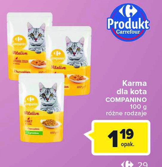 Karma dla kota z kurczakiem i groszkiem Carrefour promocja w Carrefour