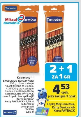 Kabanosy Exclusive Tarczyński Wieprzowe promocja w Carrefour Market