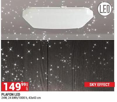 Plafon LED 24W, 24 kWh/1000 h, 43x43 cm SKY EFFECT promocja w Merkury Market