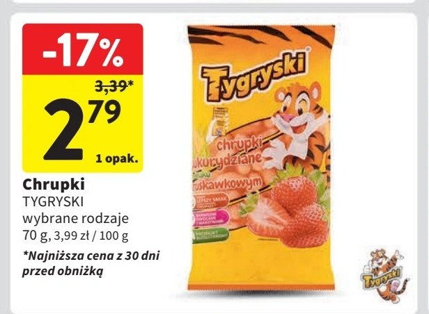 Chrupki kukurydziane truskawkowe Tygryski promocja w Intermarche