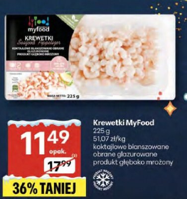 Krewetki MyFood koktajlowe blanszowane obrane oczyszczone produkt głęboko mrożony promocja w Delikatesy Centrum