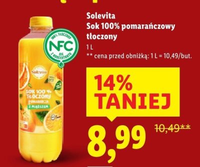 Sok Solevita Sok 100% pomarańczowy tłoczony promocja w Lidl
