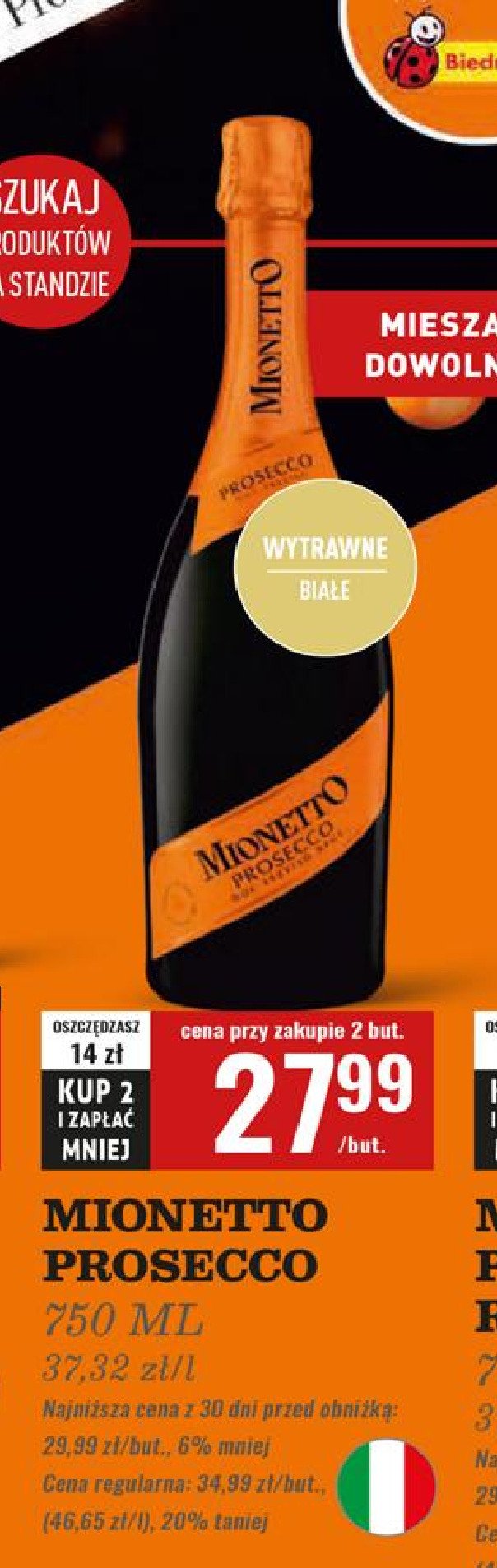 Wino białe wytrawne Mionetto prosecco promocja