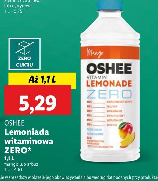 Lemoniada arbuz Oshee vitamin lemonade zero promocja w Lidl