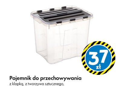 Pojemnik do przechowywania z klapką, z tworzywa sztucznego, przezroczysty pojemnik, kolorowa pokrywa, ok. 39 × 36 × 34 cm, ok. 24 l promocja w Tedi