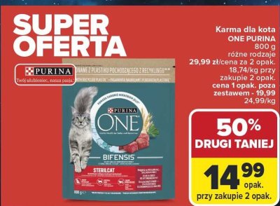 Karma dla kota ONE PURINA różne rodzaje 800g promocja w Carrefour