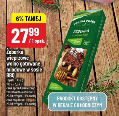 Żeberka wieprzowe wolno gotowane mądowe w sosie BBQ Dolina Dobra promocja w POLOmarket