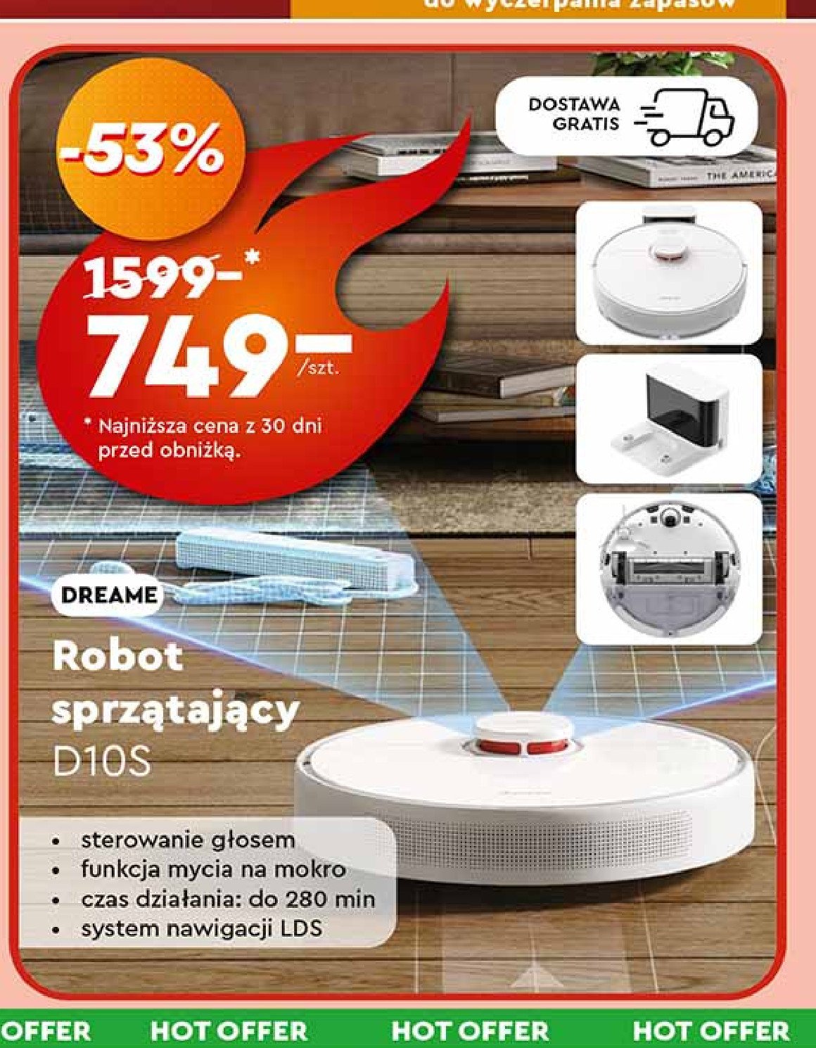 Robot sprzątający d10s Dreame promocja w Biedronka