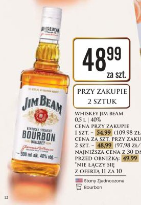 Whisky Jim Beam 0.5L 40% promocja w Dino