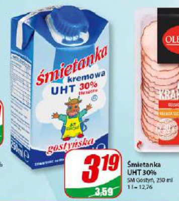 Śmietana uht 30 % Gostyń promocja