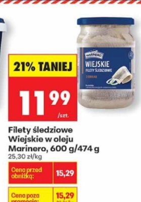 Filety śledziowe Wiejskie w oleju Marinero, 600 g/474 g promocja w Biedronka