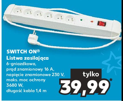 Listwa zasilająca 6 gniazd Switch on promocja