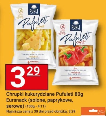 Chrupki kukurydziane Pufuleti 80g Eursnack (solone, paprykowe, serowe) promocja w Hitpol