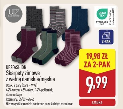 Skarpety zimowe z wełną damskie/męskie 2-PAK promocja w Aldi