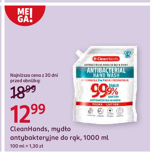 Mydło w płynie antybakteryjne peony & cotton Cleanhands promocja