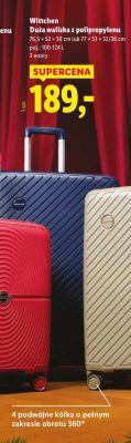 Walizka Wittchen duża z polipropylenu 76,5×52×30 cm lub 77×53×32/36 cm 100-124L promocja w Lidl