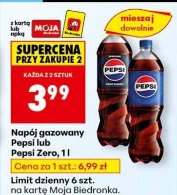 Napój gazowany Pepsi 1 l promocja w Biedronka