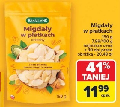 Migdały w płatkach 150 g BAKALLAND promocja w Carrefour