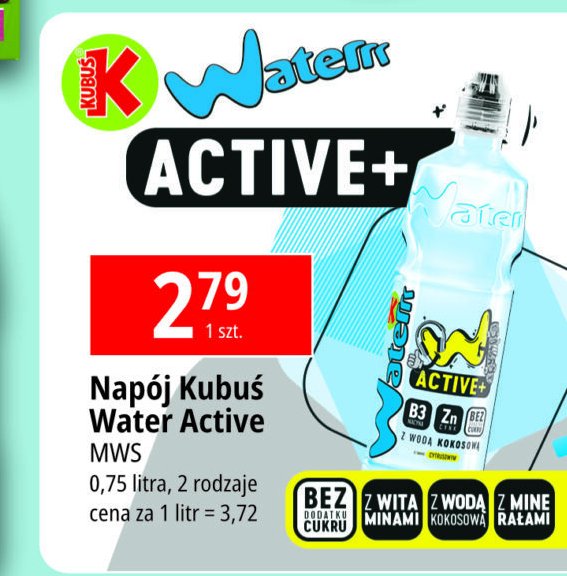 Woda active+ cytrynowa Kubuś waterrr promocja